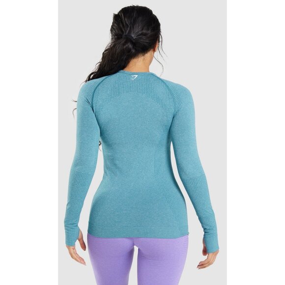Gymshark Vital Long Sleeve Top In Tahoe Teal Marl Size Small - Picture 2 of 7